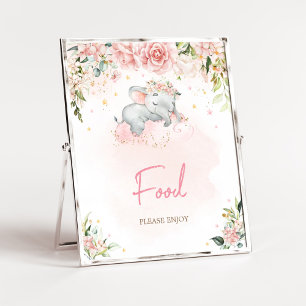 Poster Comida de Chá de fraldas de Elefante Floral Rosa