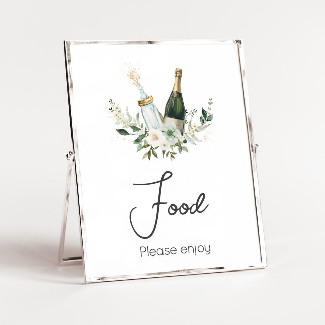 Poster Comida de Chá de fraldas de frascos para bebês (Poppin' Bottles Baby Shower Food Sign)