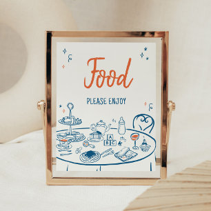 Poster Comida de Chá de fraldas de Parte Desenhada à Mão