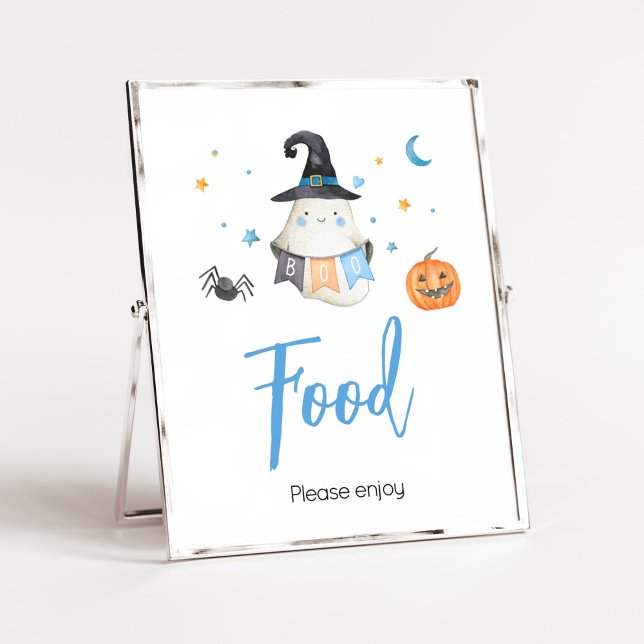 Poster Comida de Chá de fraldas de Pequeno Boo Fantasma d (Little Boo Baby Shower Food Sign)