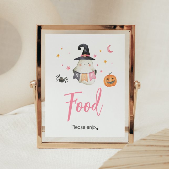 Poster Comida de Chá de fraldas do Fantasma do Cavalo Ros (Little Boo Baby Shower Food Sign)
