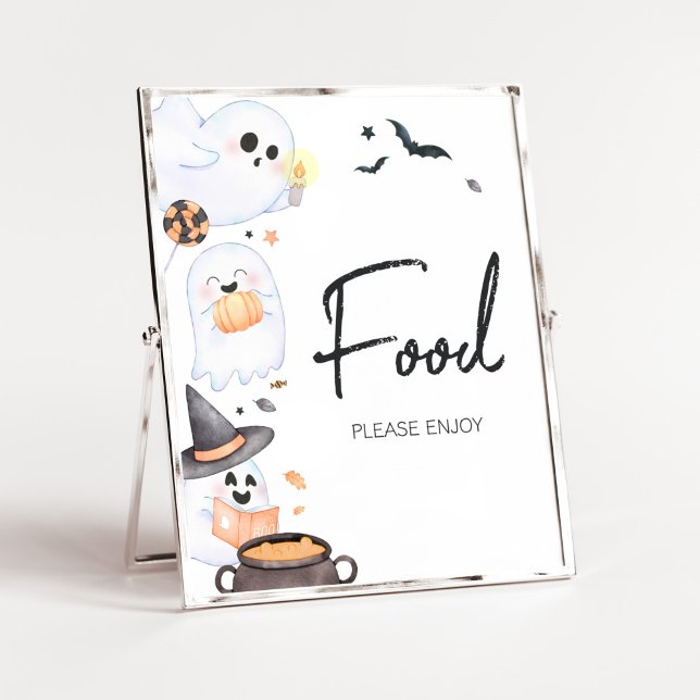 Poster Comida de Chá de fraldas do Orange Little Boo Hall (Orange Little Boo Baby Shower Food Sign)