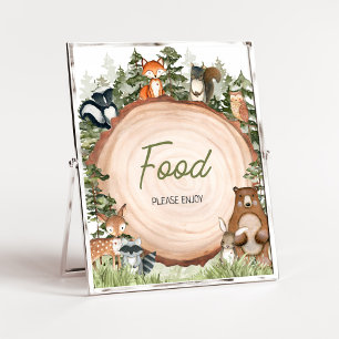Poster Comida de Fatia de Madeira Animais da Floresta
