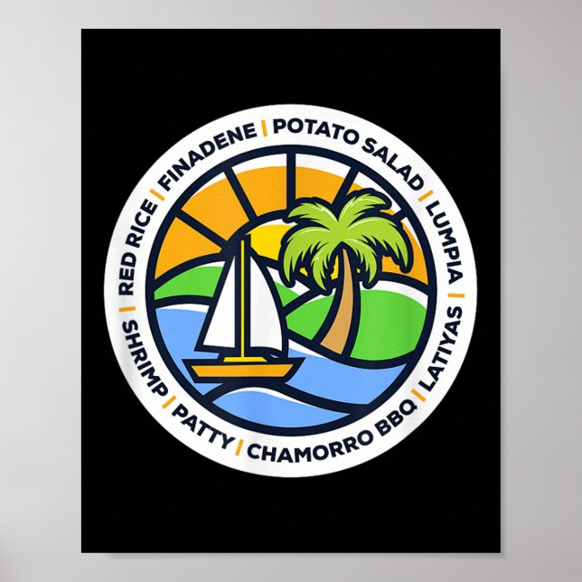 Poster Comida de Guam - Finadene, Arroz Vermelho, Lumpia, (Frente)
