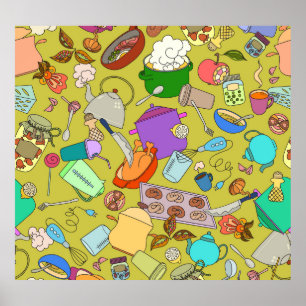 Poster Comida de porta e utensílios, textura perfeita.