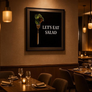 Poster Comida de Salada Moderna para Comer com Garfo Pret