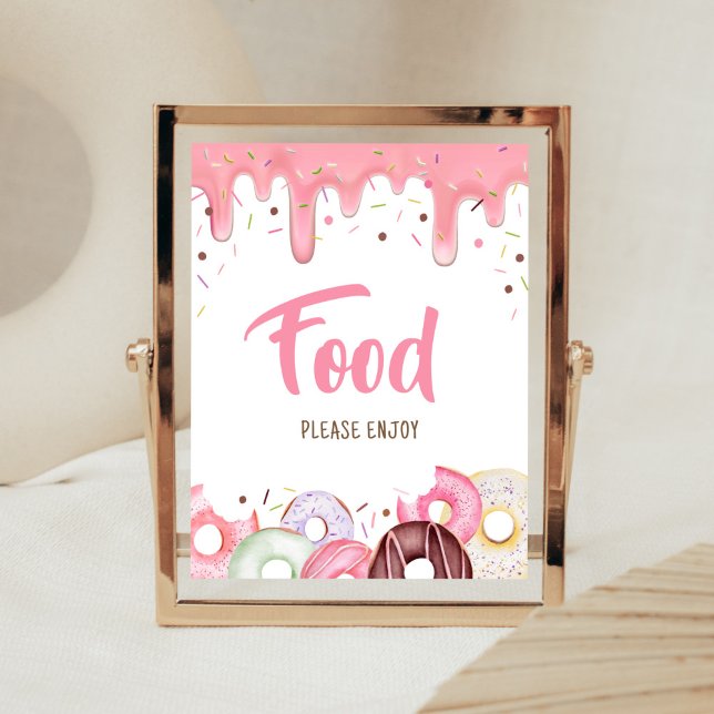 Poster Comida de Sprinkle do Rosquinha e Fralda (Pink Donuts Girl Baby Shower Food Sign)