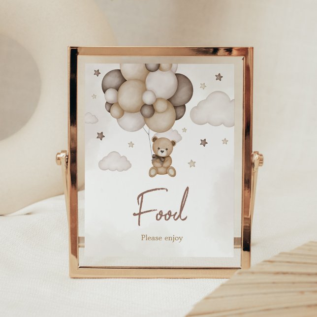 Poster Comida do Balão Castanho de Espera Rápida (Boho Brown Bear Baby Shower Food Sign)