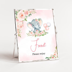 Poster Comida do Balão de Elefante Floral Rosa