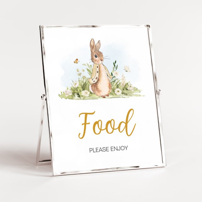 Poster Comida do Chá de fraldas Peter Rabbit (Rabbit Gender Neutral Baby Shower Food Sign)