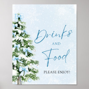 Poster Comida e Bebidas Árvore de Natal Laços Azuis Fofos