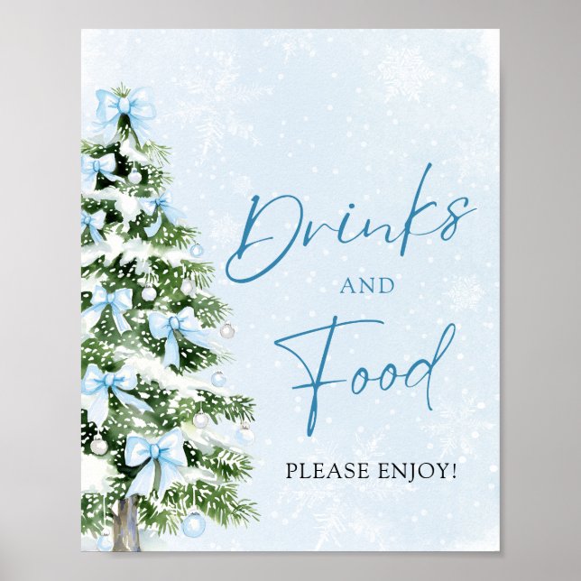 Poster Comida e Bebidas Árvore de Natal Laços Azuis Fofos (Frente)