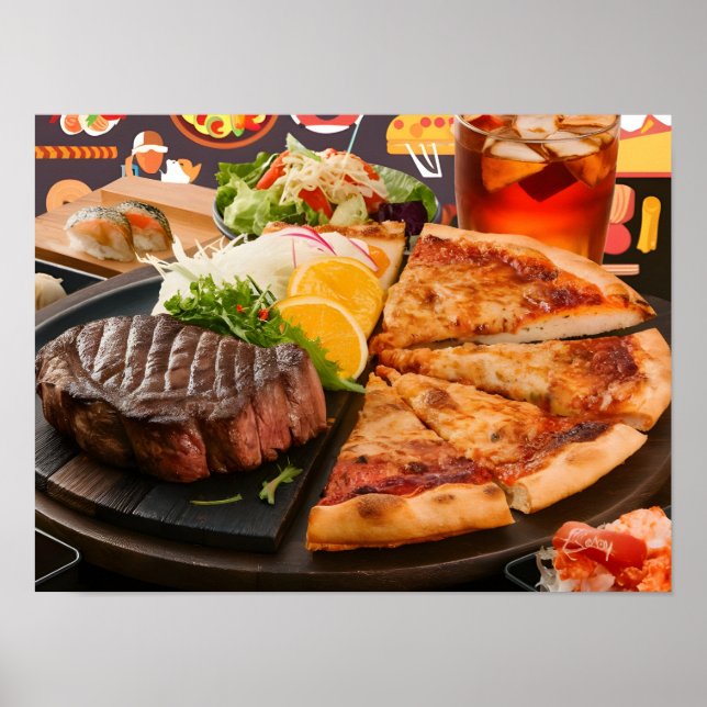 Poster Comida e bebidas deliciosas (Frente)