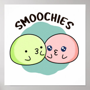 Poster Comida Engraçada Beijando Mochi Pun