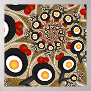 Póster Comida Engraçada De Arte Fractal, Tomates, Ovos
