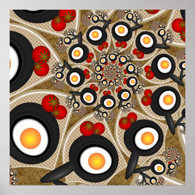 Póster Comida Engraçada De Arte Fractal, Tomates, Ovos (Frente)