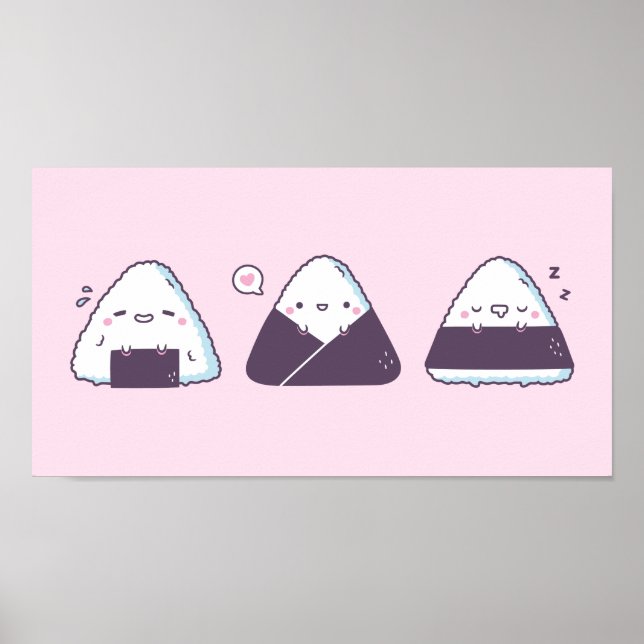 Poster Comida Japonesa Fofa Onigiri Desenhos Engraçados (Frente)