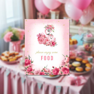 Poster Comida - Sinal de Chá de fraldas Rosa Flamingo Ba