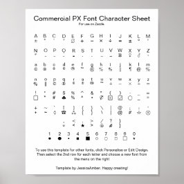 Poster Commercial PX Font Character Sheet for Zazzle