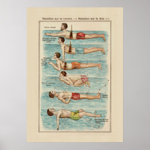 Poster Como Natação - Gráfico de Swimmer de Vintage