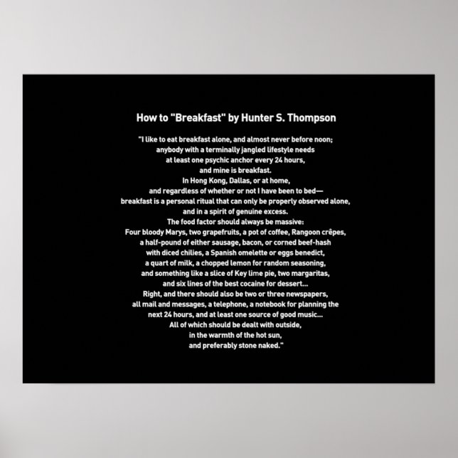 Poster Como tomar café da manhã por Hunter S Thompson (Frente)