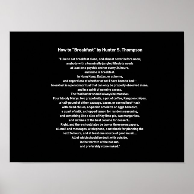 Poster Como tomar café da manhã por Hunter S Thompson (Frente)