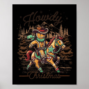 Poster Como vai o Natal Gingerbird Man Cowboy Ride Horse