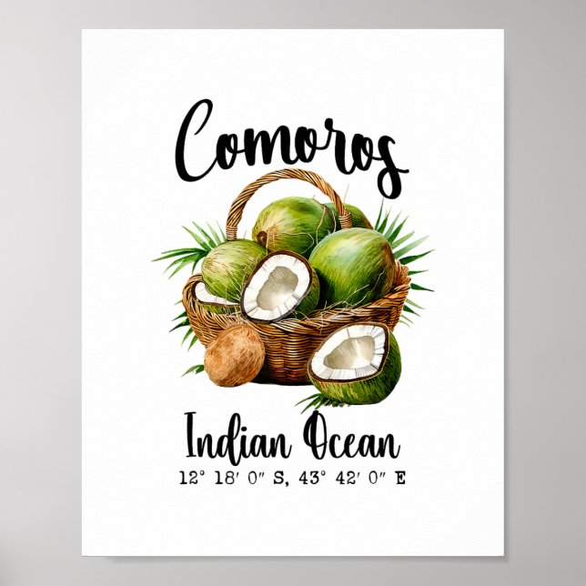 Poster Comores Coco Índico Ilha Tropical Gps V (Frente)