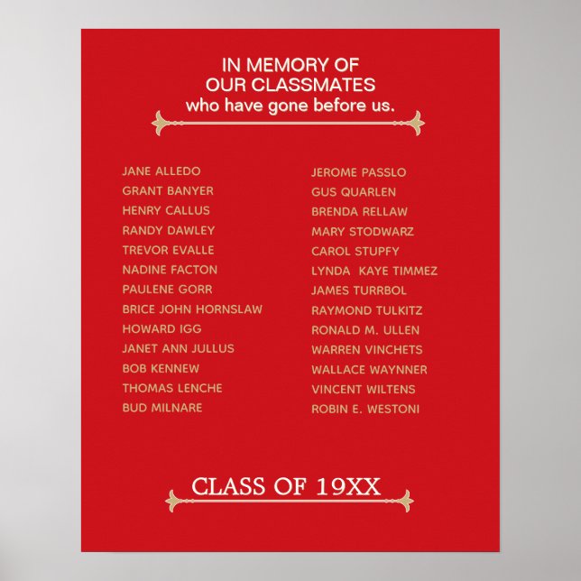 Poster Comovente, Tributo Memorial de Reunião de Turma  (Frente)