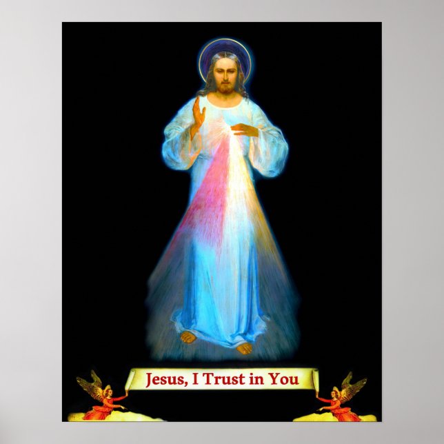 Poster Compaixão divino Jesus Faustina e Anjos (Frente)