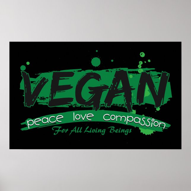 Póster Compaixão pelo Amor pela Paz de Vegan (Frente)