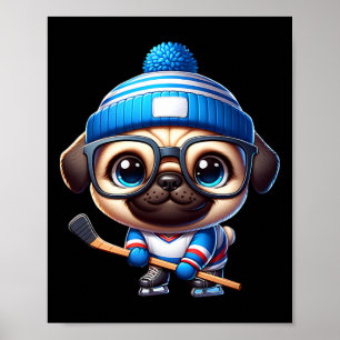 Poster Companheiro Adorável Pug de Hóquei no Gelo