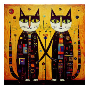 Póster Companheiros de abstrato: Um conto de dois gatos