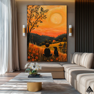 Poster Companheiros do Pôr do Sol Dourado – Arte Serena R
