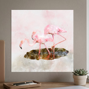 Poster Companhia Flamingos Rosa Aquarela