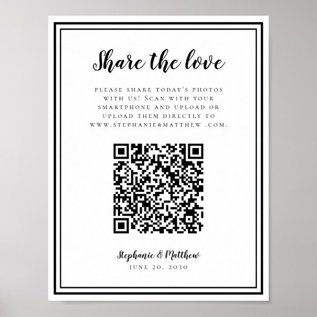 Poster Compartilhamento de Fotos de Casamento O Amor QR S (Frente)