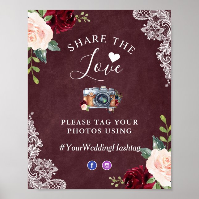 Poster Compartilhe o Lace Floral do Blush Blush da Hashta (Frente)