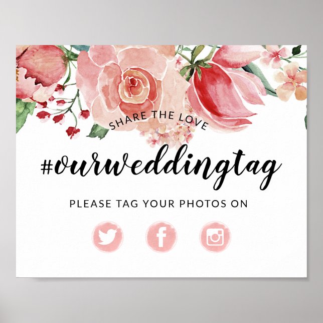 Poster Compartilhe o sinal do Love Wedding Hashtag Social (Frente)