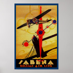 Póster Compasso do art deco de Sabena