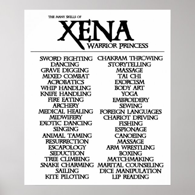 Poster Competências De Xena (Frente)
