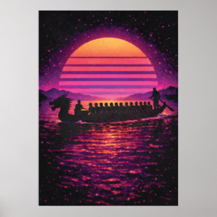 Poster Competição de Canoa Dragão, Synthwave Retro Remo M