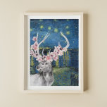 Poster Compilação de Estrelas Van Gogh e Flor<br><div class="desc">A bela e artística compilação mostra a Noite Estrelada de Van Gogh sobre o Ródano como um fundo com o retrato de belo veado com cobertura floral de cor d'água.</div>