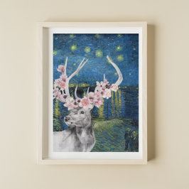 Poster Compilação de Van Gogh Noite Estrelada e Cervo Flo