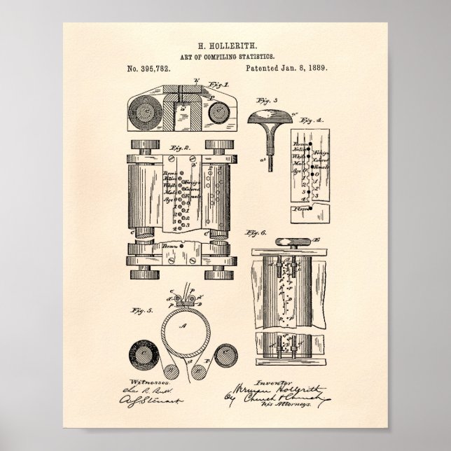 Póster Compilando Estatísticas 1889 Patent Art Old Peper (Frente)
