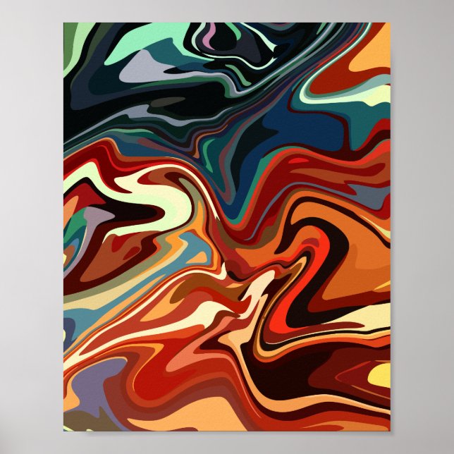 Poster Composição Abstrata com Contrastes Quentes e Frios (Frente)