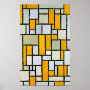 Poster Composição Amarelo e Cinzas, Mondrian