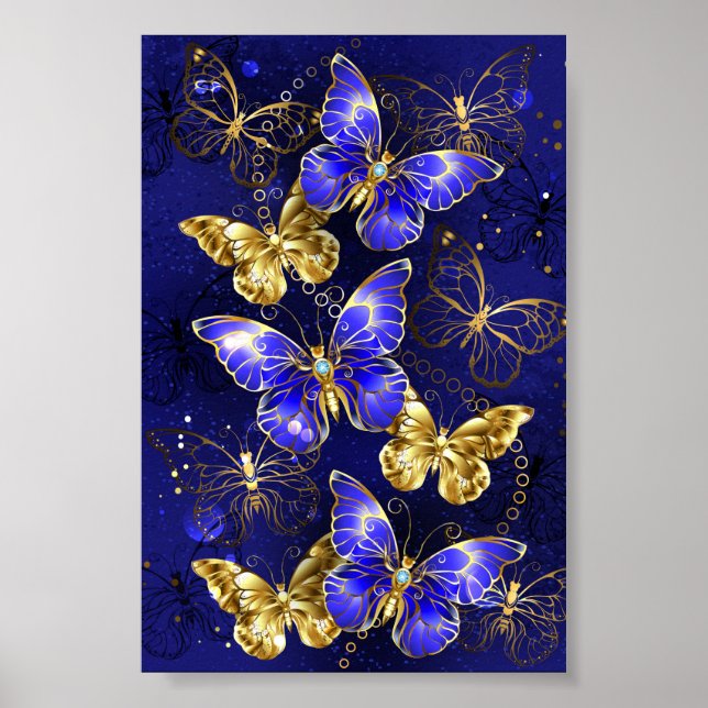 Poster Composição com Borboletas Safira (Frente)