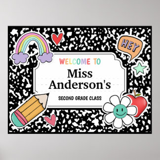 Poster Composição da sala de aula do professor de noteboo