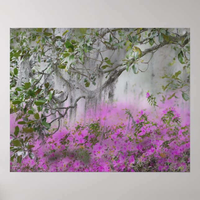 Póster Composição Digital de Azaléias e árvore de magnóli (Frente)