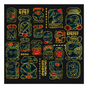 Póster Composição dos Glyphs do calendário do Maya